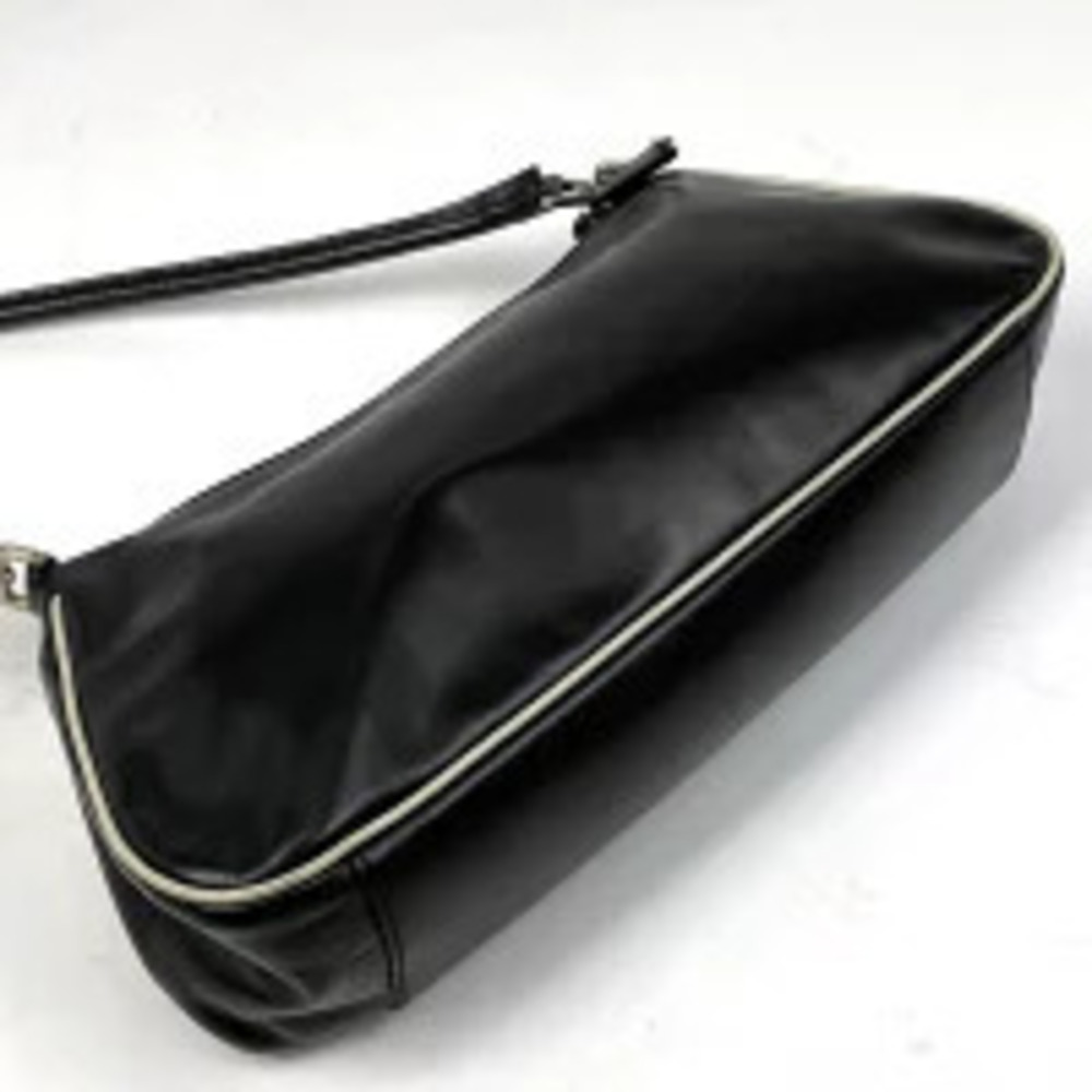Prada Handbag Leather Plate Nero Hobo Flower Black Motif Shoulder Bag Black